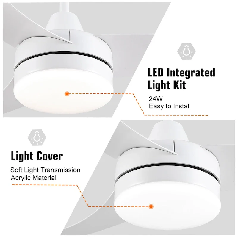 42 in. Matte White Ceiling Fan with light and Remote Control - 42 INCHES