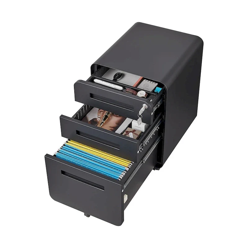 3 Drawer Mobile File Cabinet,Versatile Cabinet,5 Wheel Design Anti-Tilting Cold Rolled Steel Waterproof Moisture-Proof Black