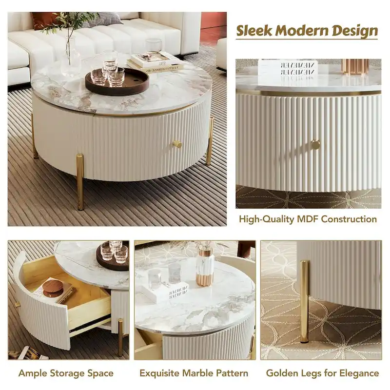 Merax Modern Round Coffee Table with 2 large Drawers
