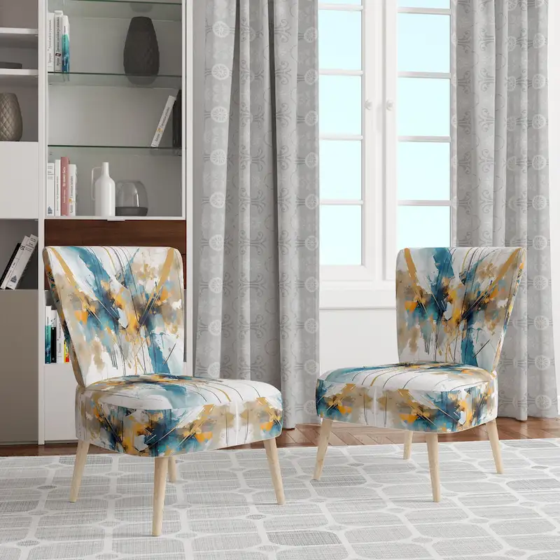 Designart Teal and Gold Elegance Upholstered Minimalism Accent Chair and Modern & Contemporary Arm Chair - Multiple Color