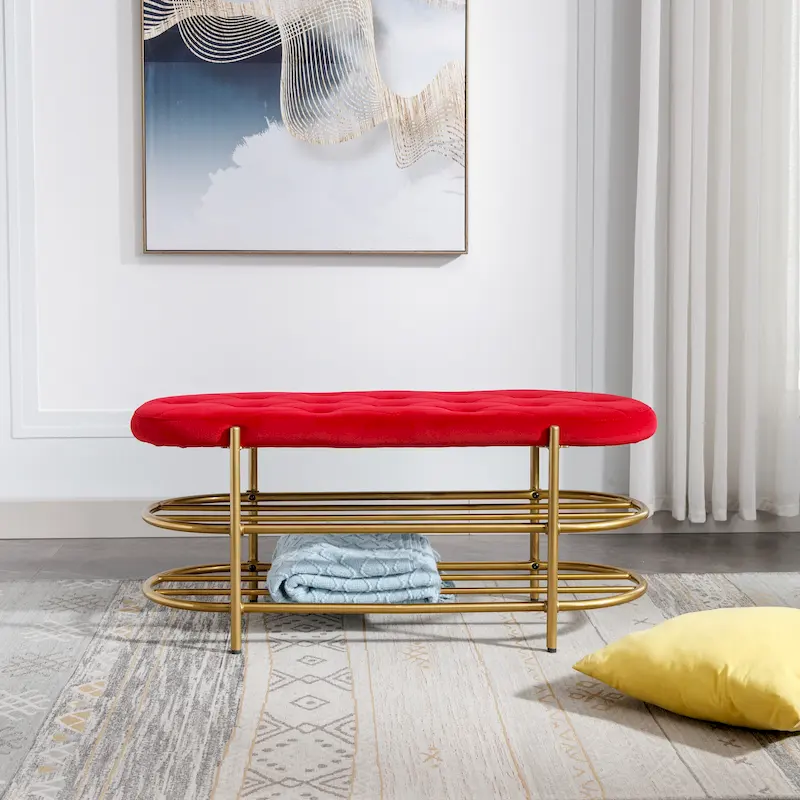 SEYNAR 40 Velvet Upholstered Living Room Bench with Double shoe rack