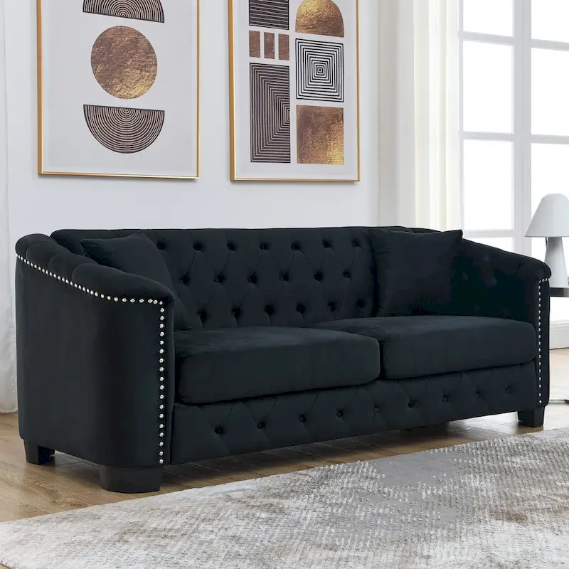 77 Chesterfield Velvet Button-tufted 3-Seater Sofa with Nailhead Decoration