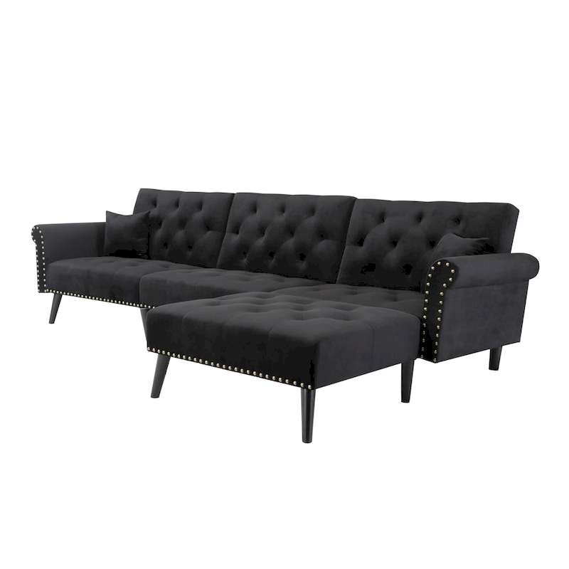 Aukfa Velvet Convertible Sleeper Sectional Sofa Bed - 114.5 W