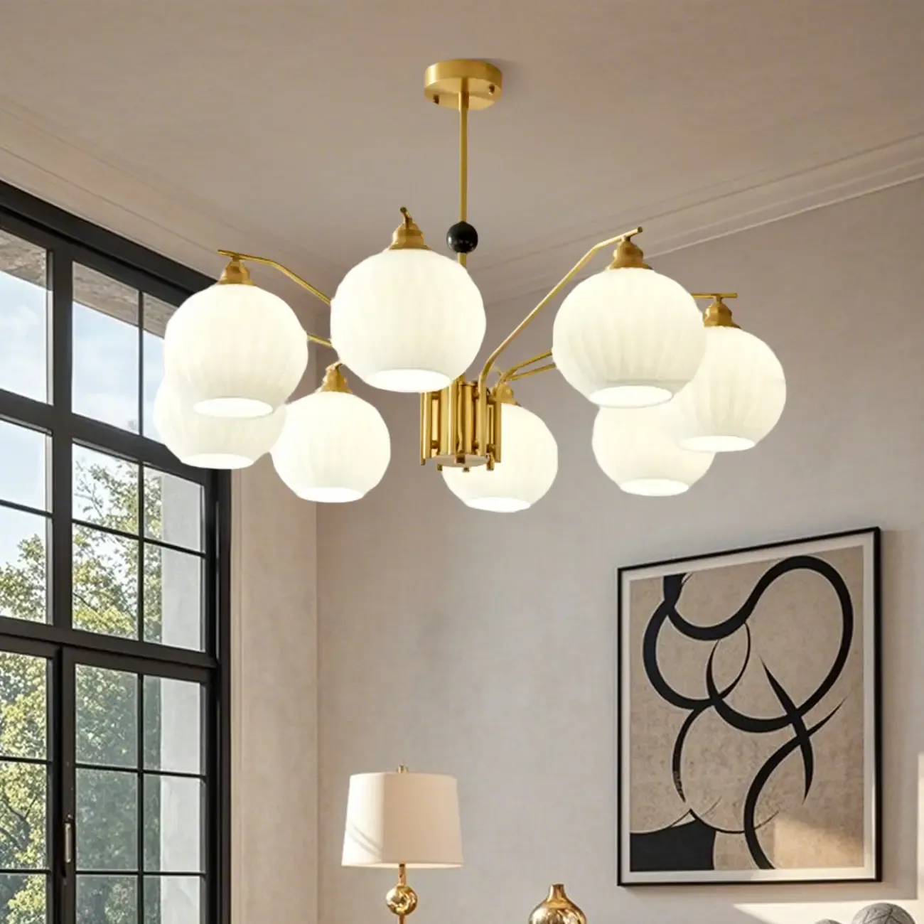 Modern 8-light Glass Globe Chandelier with Adjustable Height