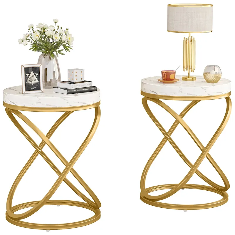 Round End Side Table with Metal Frame for Living RoomSet of 2) - 2PCS