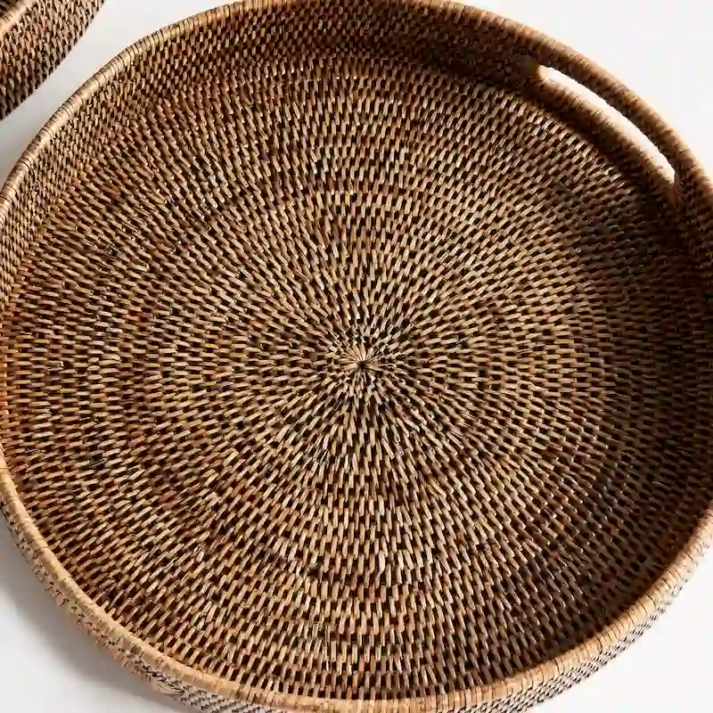 Burma Rattan Round Ottoman Trays