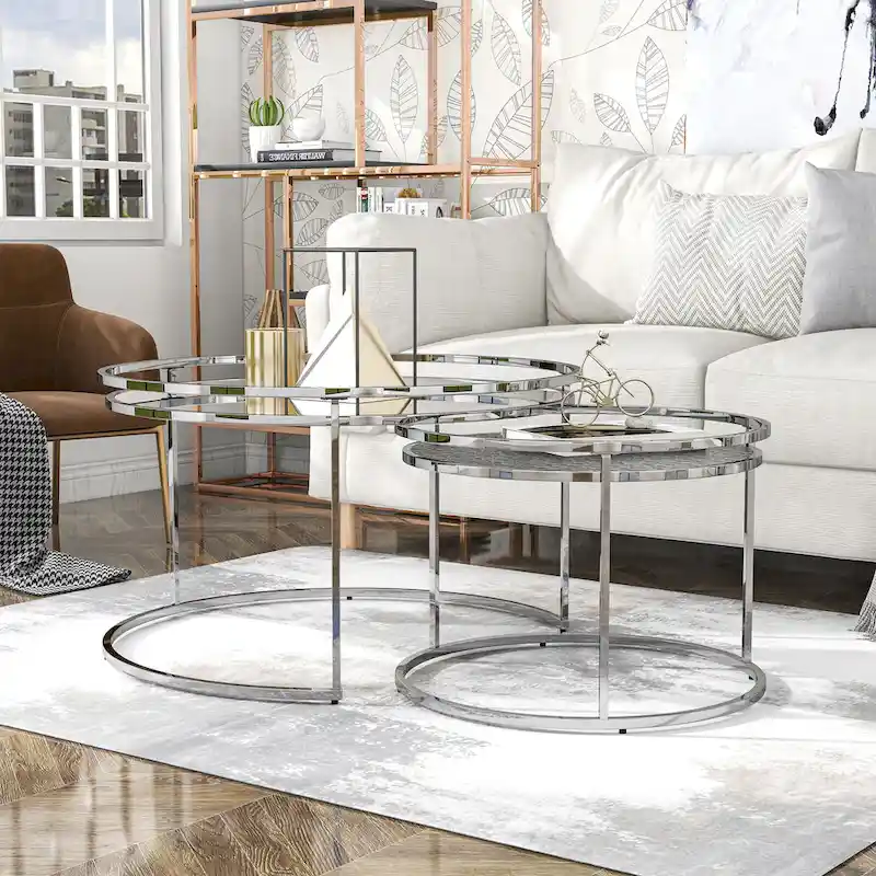 Elema Glam Chrome Glass Top 2-Piece Nesting Tables Set by Furniture of America