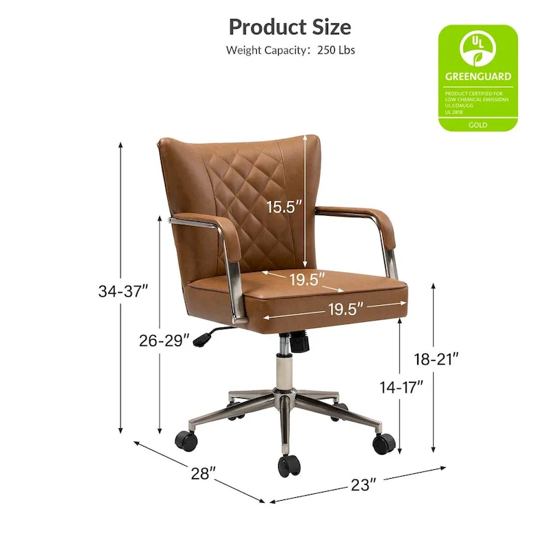 Felice Modern Swivel Height Adjustment Diamond-Tufted Office Chair by HULALA HOME