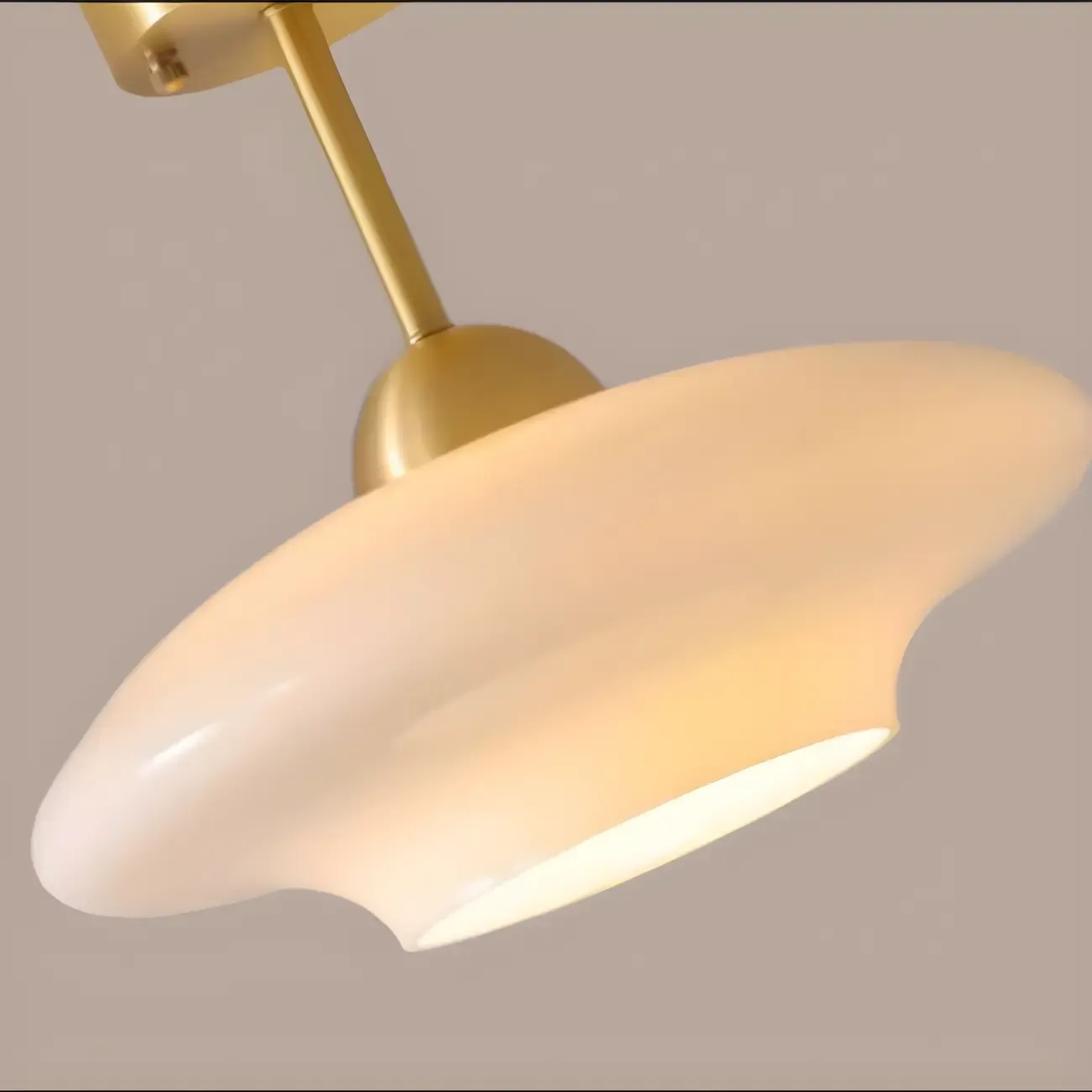 White Round Glass Shade Gold Semi Flush Ceiling Light