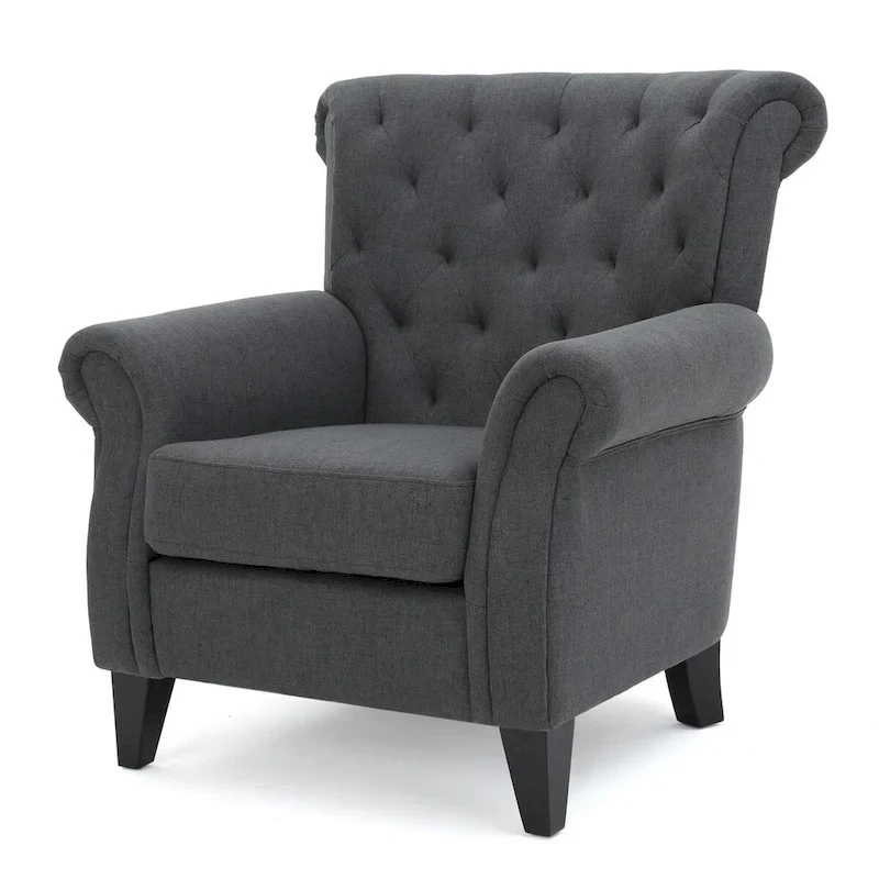 Accent Chair With Tufted Backrest With Wooden Legs