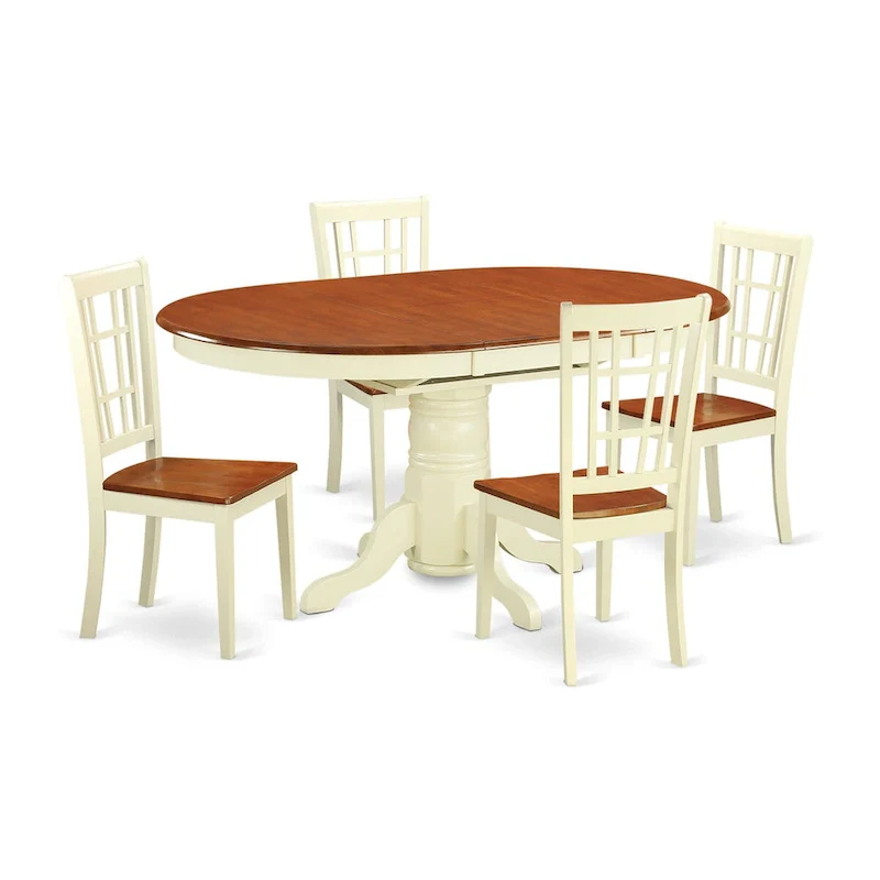 East West Furniture 5 Piece Dinette Set- an Oval Dining Room Table and 4 Kitchen Dining Chairs, Buttermilk & Cherry