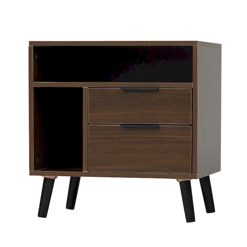 Kinbor Rustic Brown Nightstand, 2-Drawer Night Table with Storage Shelf, End Table for Bedroom Living Room (Set of 2)