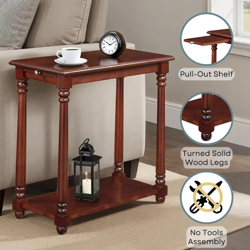 Convenience Concepts French Country Regent Chairside End Table with Pull-Out Shelf