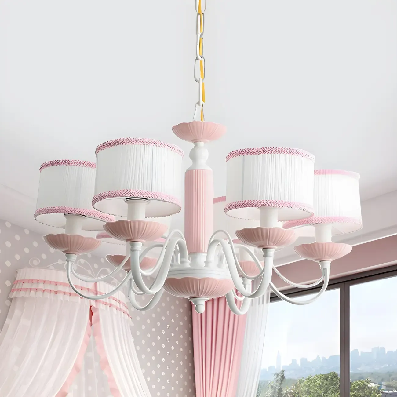 Pink Glass Retro Flower Shaped Chandelier Light