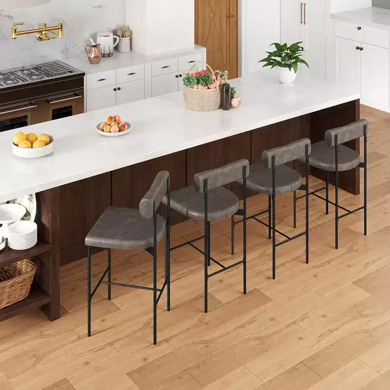 Costway 26 Upholstered Bar Stools Set of 4 with Padded Cushion & Backrest Footrest Brown/Gray