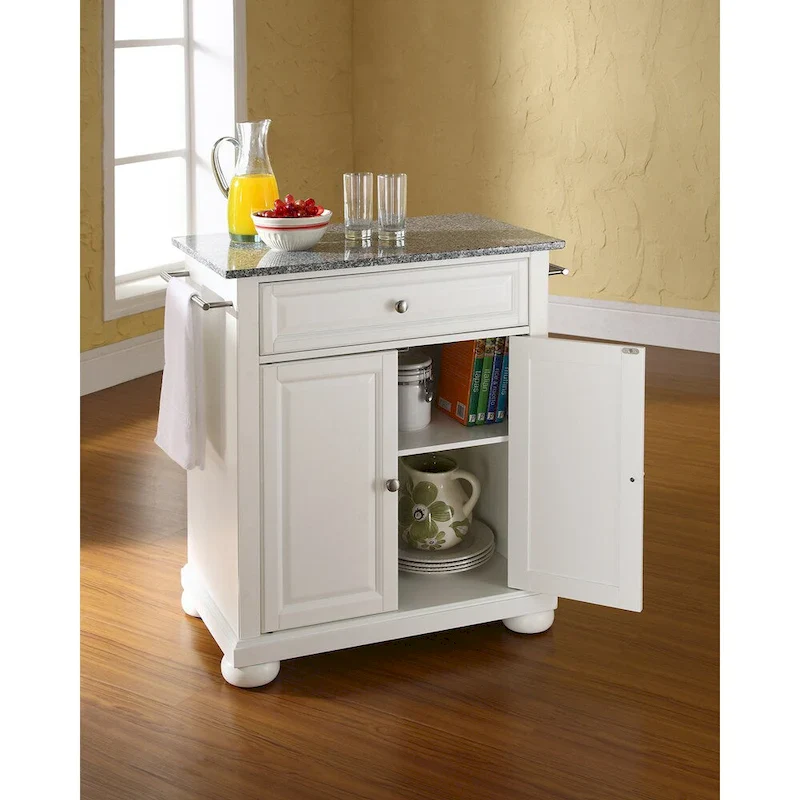 Crosley Alexandria Solid Granite Top Portable Kitchen Island in White Finish - 18d x 31w x 33.5h