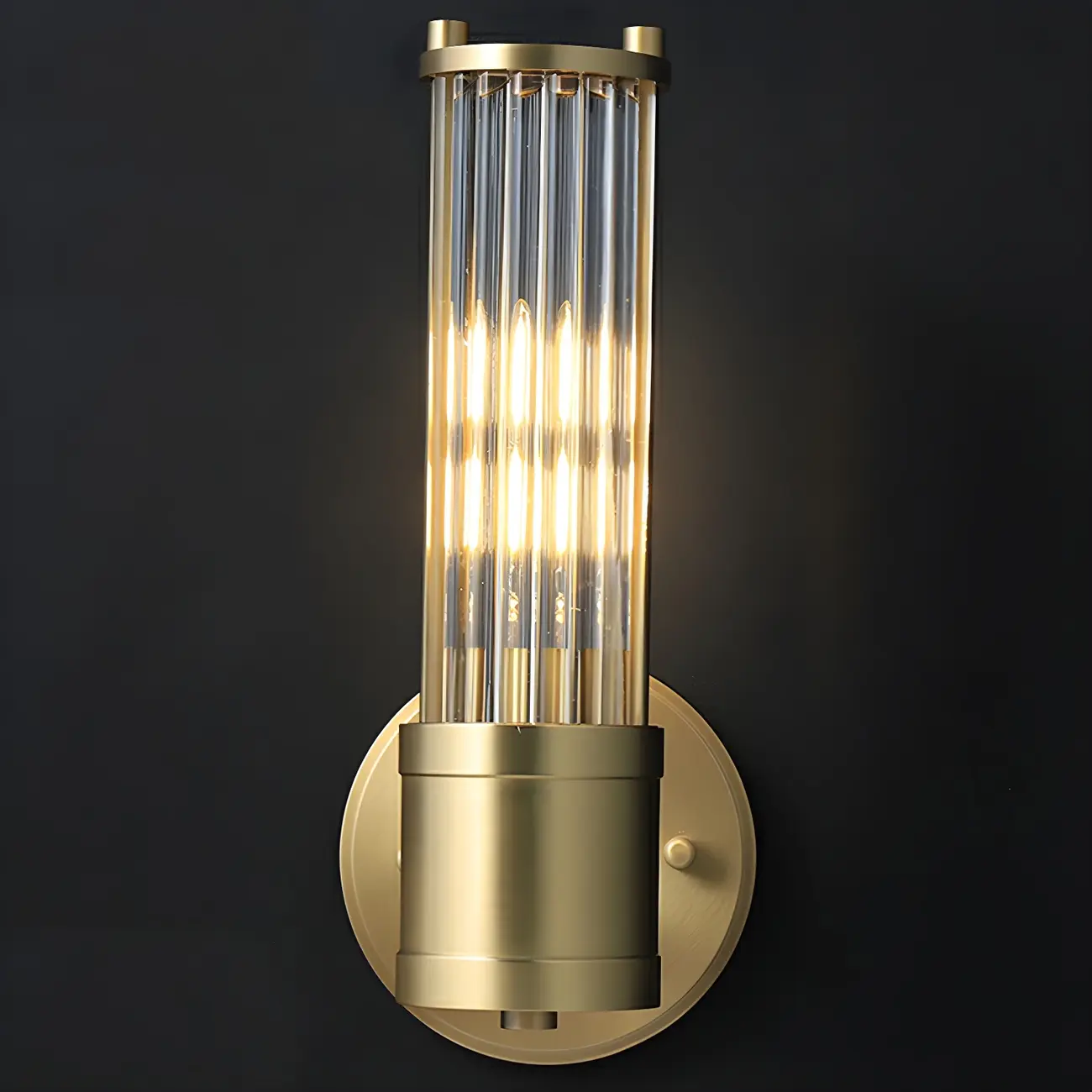 Modern Gold Cylinder Metal Vanity Light with Clear Stripe Glass