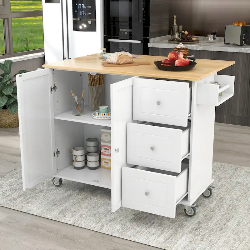 Rolling Mobile Kitchen Island with Solid Wood Top and Locking Wheels