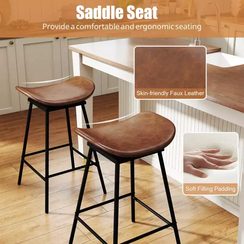 Costway Swivel Barstools Set of 2/4 Faux Leather Upholstered Backless Bar Height Chairs Black/Brown