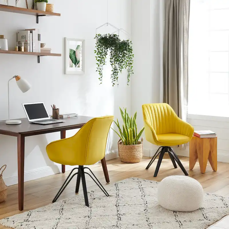 Art Leon Classical Velvet Swivel Office Accent Chair with Golden Legs