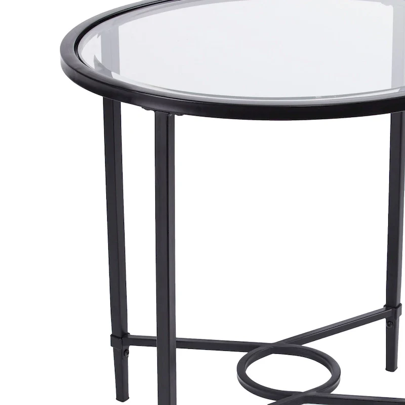 Black Metal Oval End Table - Clear Glass Top 25