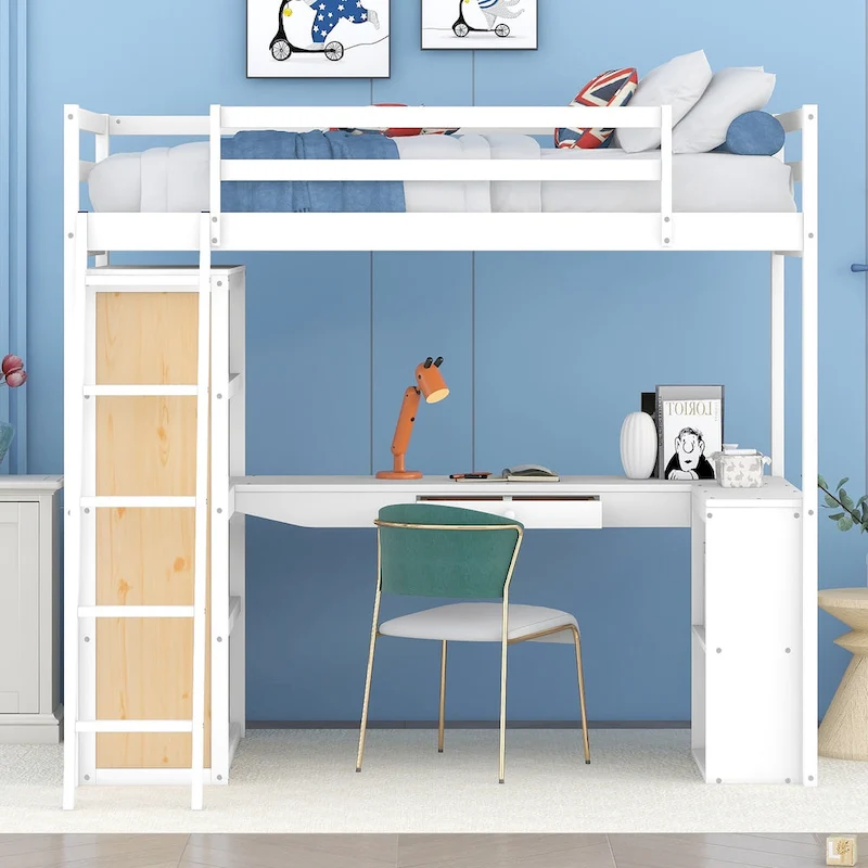 Loft Bed with Desk and Shelves