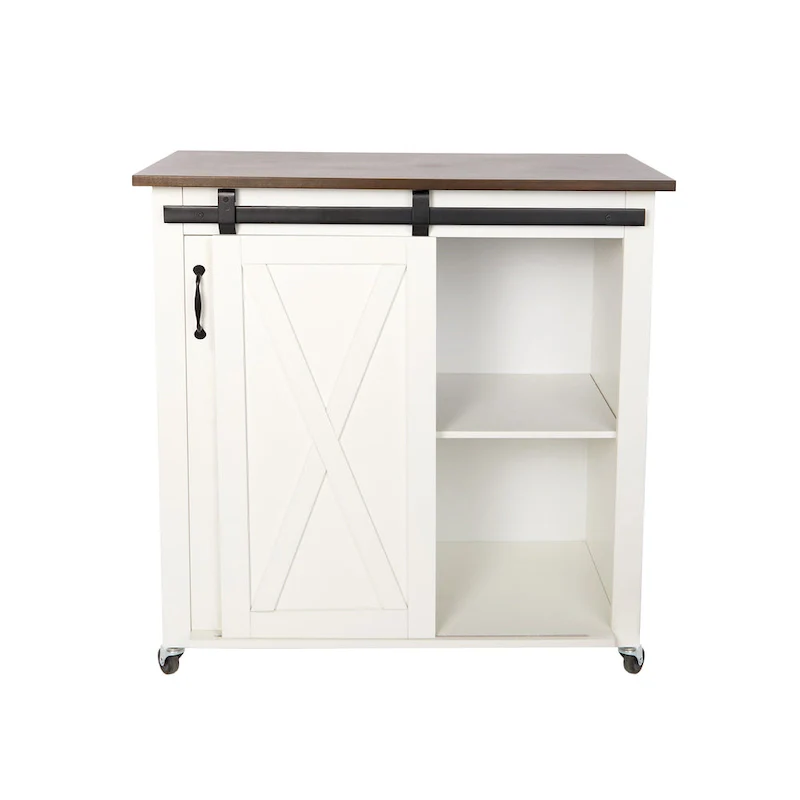 SEI Furniture Lankershim Modern Farmhouse White Wood Kitchen Cart
