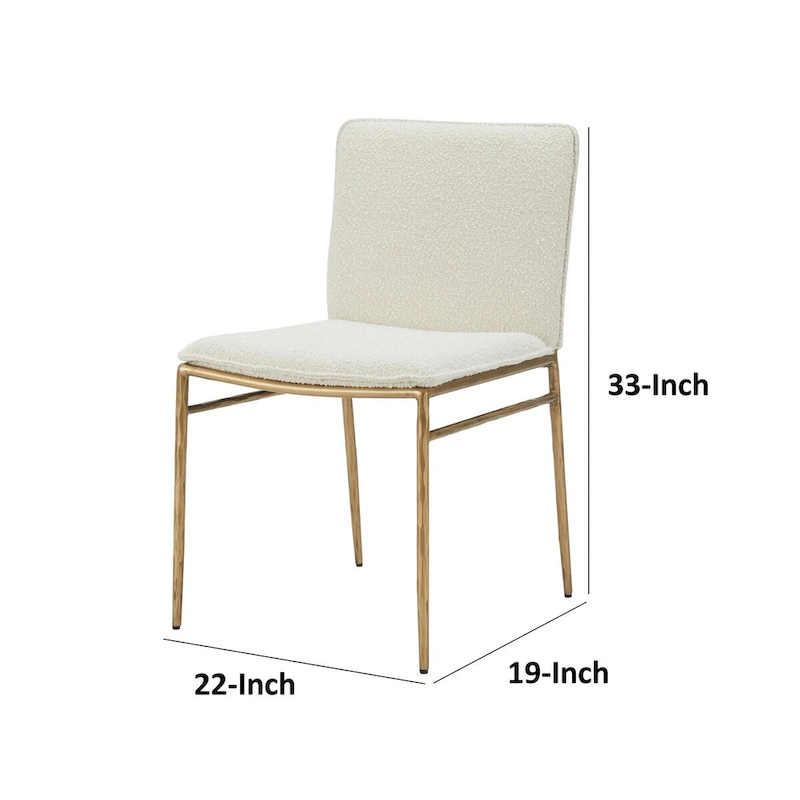 Cid Abby 19 Inch Side Dining Chair, Off White, Brass Gold Finished Legs