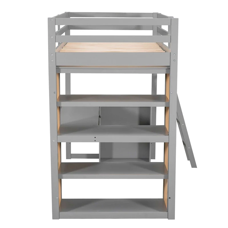 Twin Loft Bed with Desk and Shelves