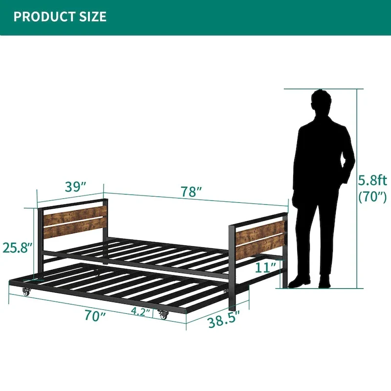 Twin Black Pull-out Metal Bed