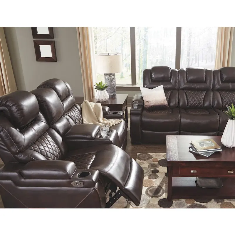 Warnerton Chocolate Brown Faux Leather Power Reclining Sofa - 84 W x 38 D x 44 H