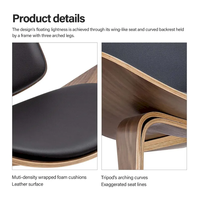 Mid-Century Style Shell Chair Upholstered Leather Lounge Chair