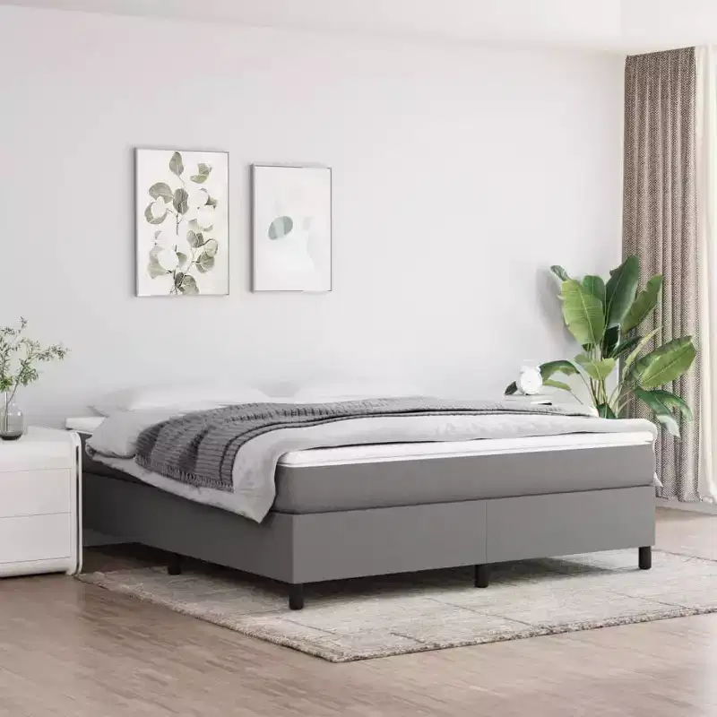 Bed Frame Dark Gray Fabric (100% polyester), Plywood, Engineered wood
