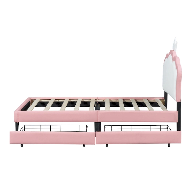 Upholstered Princess Bed with Crown Headboard & Drawers