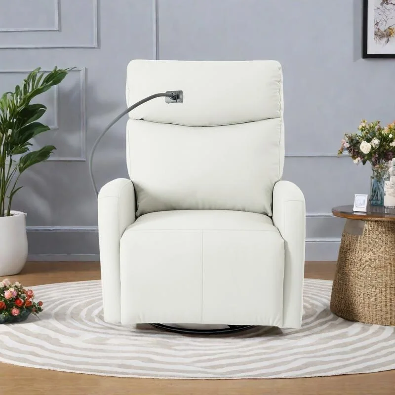 PU Power Swivel Recliner Chair with 270 Rotation, Electric 95-160 Recline and Dual USB Ports - 330lb Capacity