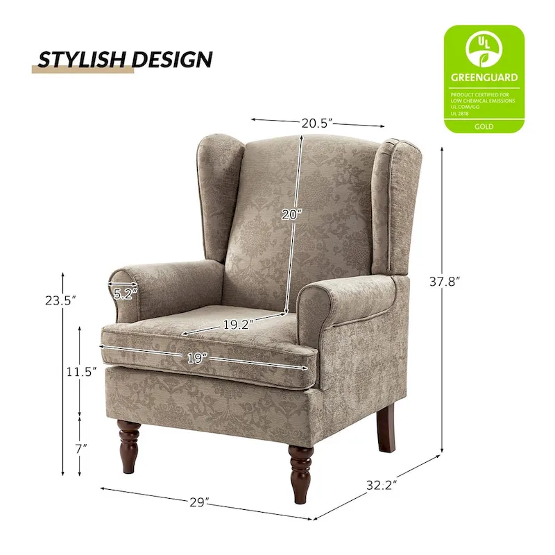 Epimethis Traditional Fabric Accent Wingback Armchair with Turned Legs by HULALA HOME