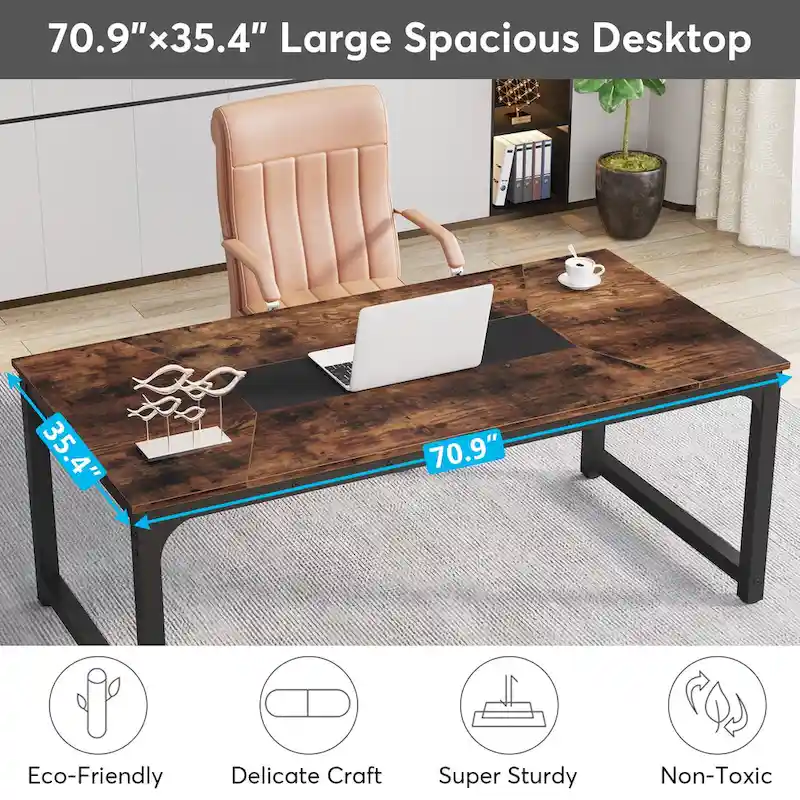 70.87 Large Computer Office Desk, Conference Table Rustic Brown