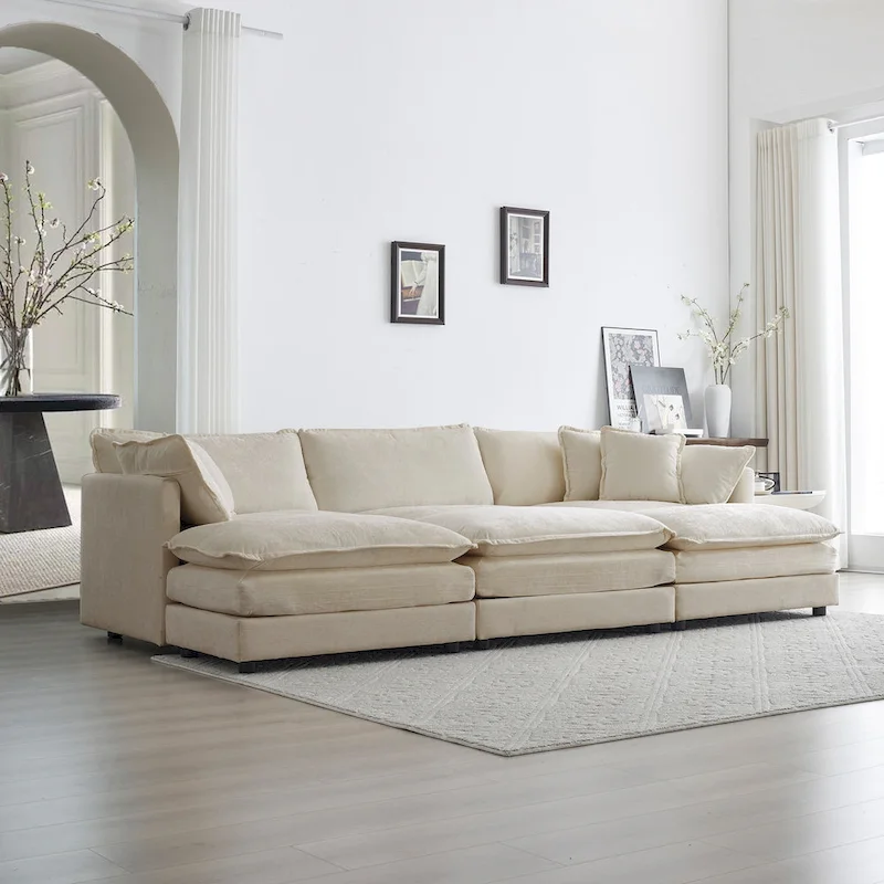 6-Seater U-Shape Sectional Sofa with 3 Ottomans and Pillows