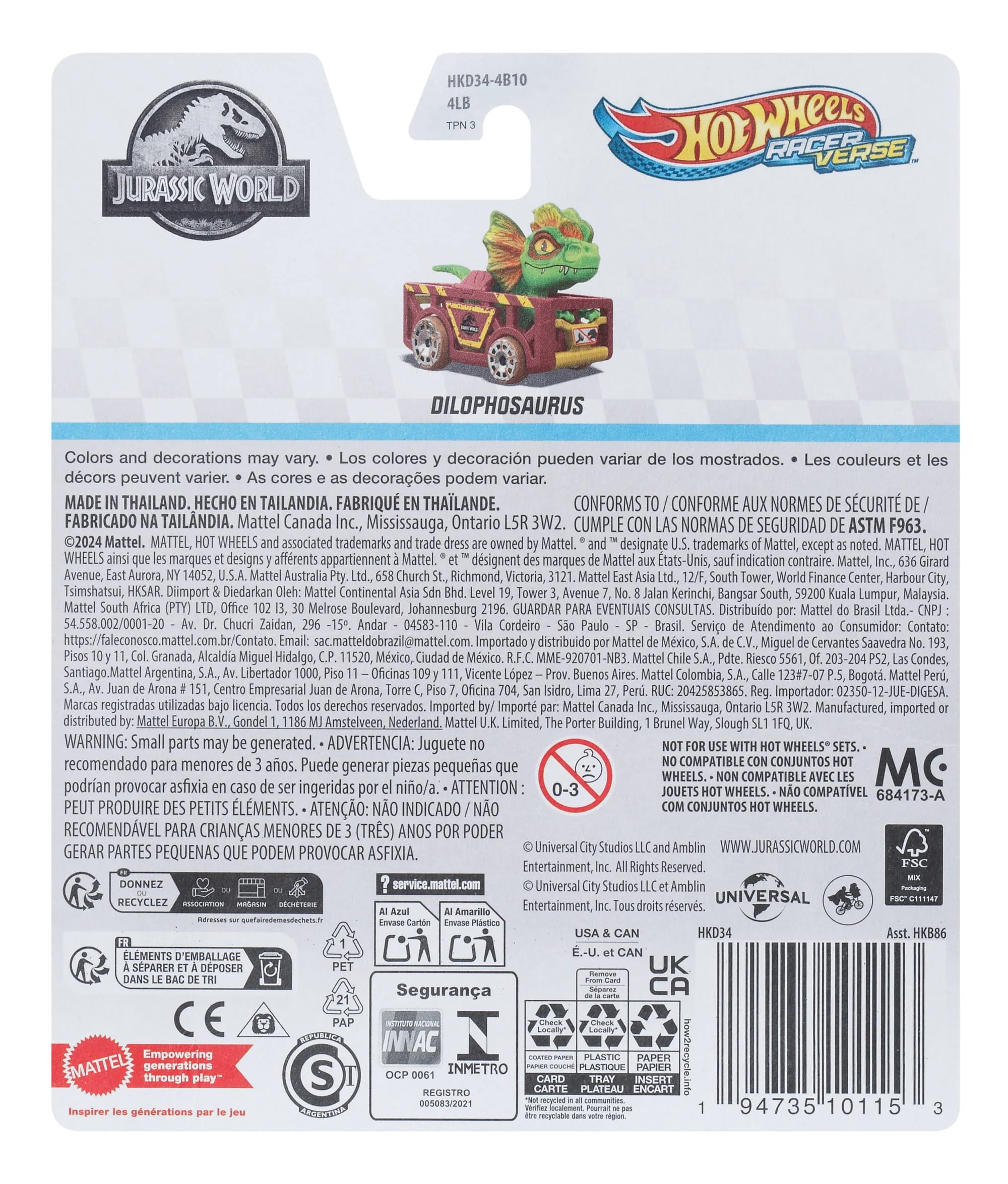 Hot Wheels RacerVerse Vehículo de Juguete Dilofosaurio