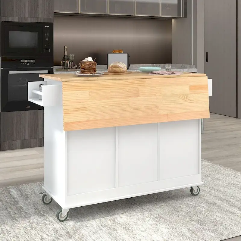 Rolling Mobile Kitchen Island with Wheels Drop Leaf, Solid Wood Top
