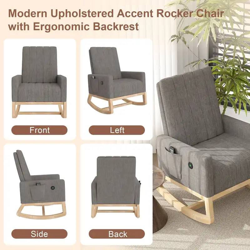 Adjustable Rocking Chair, Nursery Glider Chair with Adjustable High Back and Foot Rest