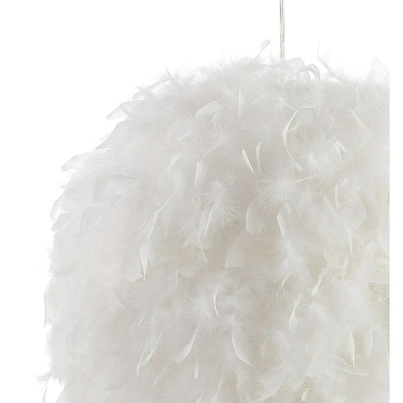 Simon 19  Feather Metal Adjustable LED Pendant, White by JONATHAN Y