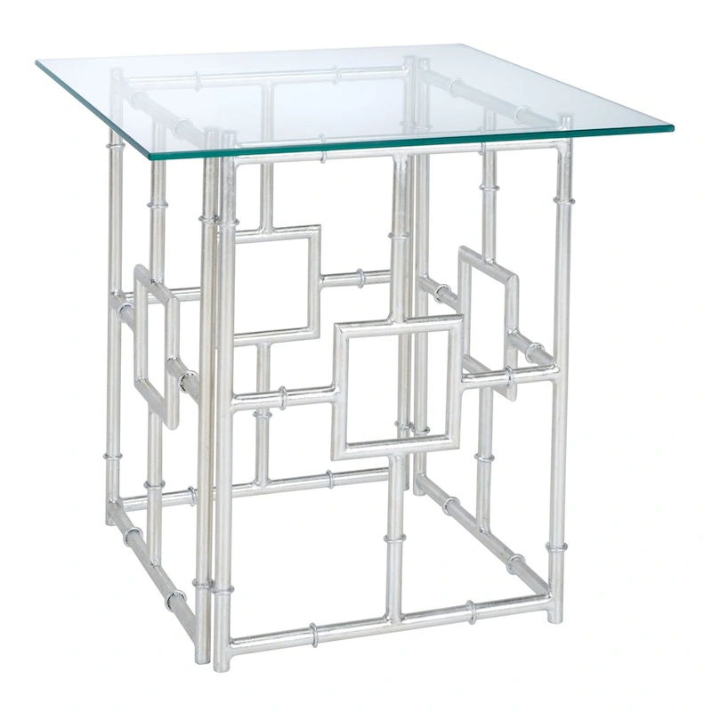 SAFAVIEH Treasures Dragojla Silver/ Glass Top Accent Table - 21.7 x 21.7 x 21.4 - 22Wx22Dx21H