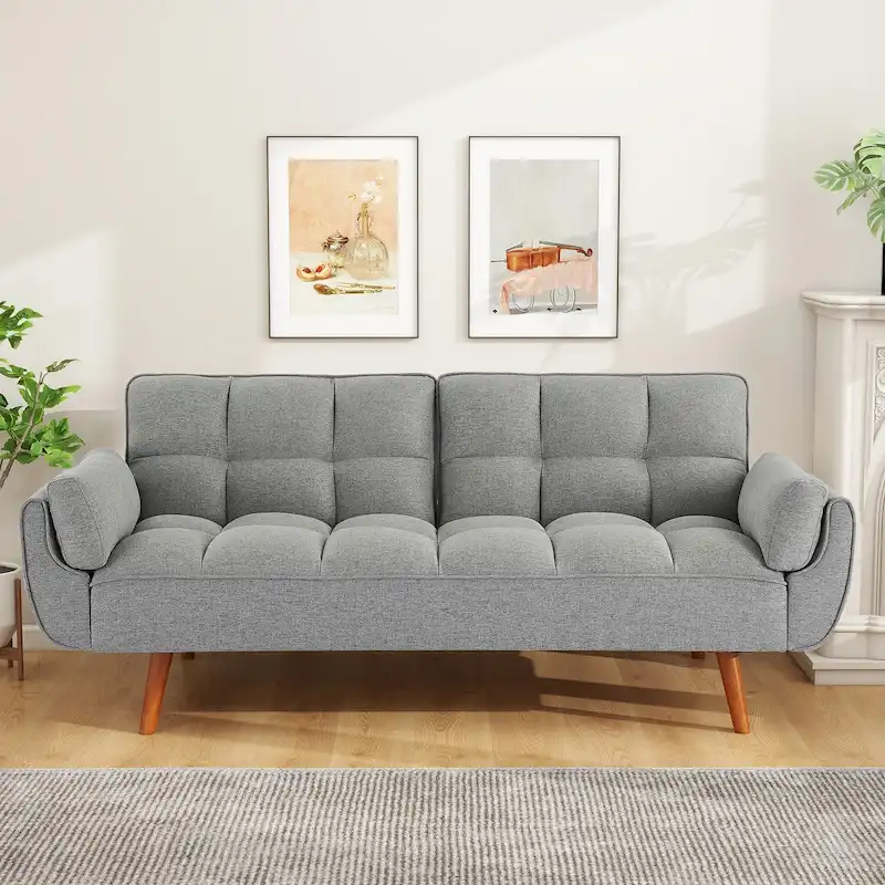 75.39 IN. Futon Sofa Bed, Convertible Upholstered Couch Sleeper with Reclining Sleeper Split Tufted Back