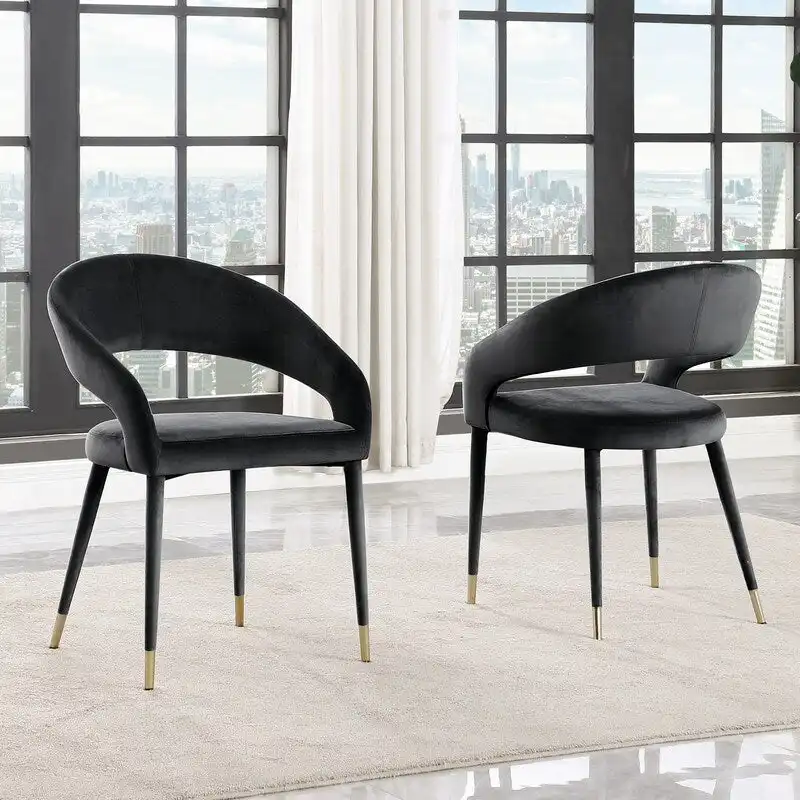 Contemporary Faux Leather Upholstered Dining Chair with Gold Accent (Set of 2)