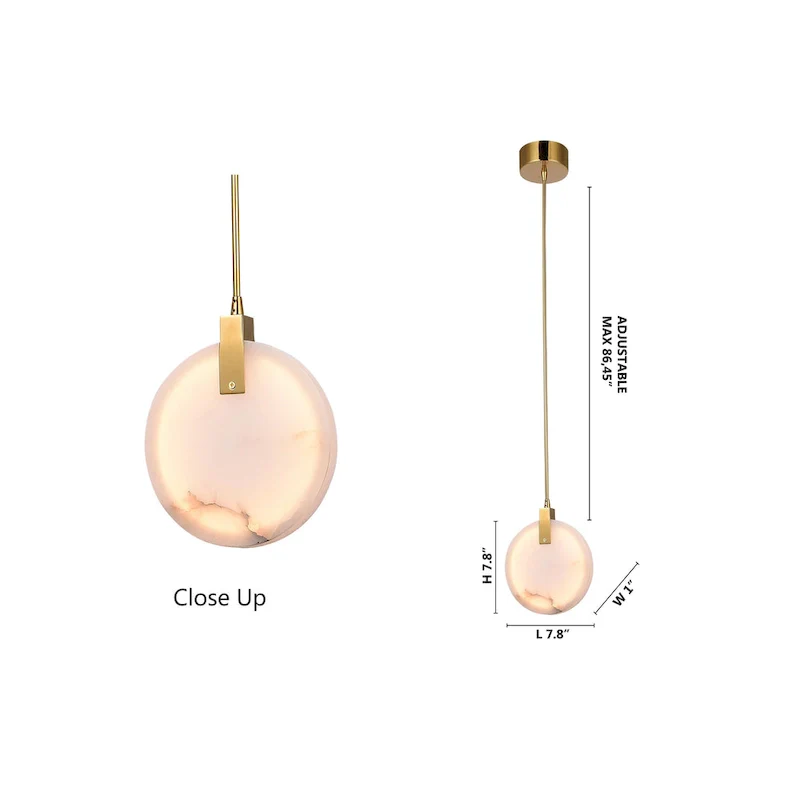 Gold LED Single Pendant Lighting with Marble Plaque