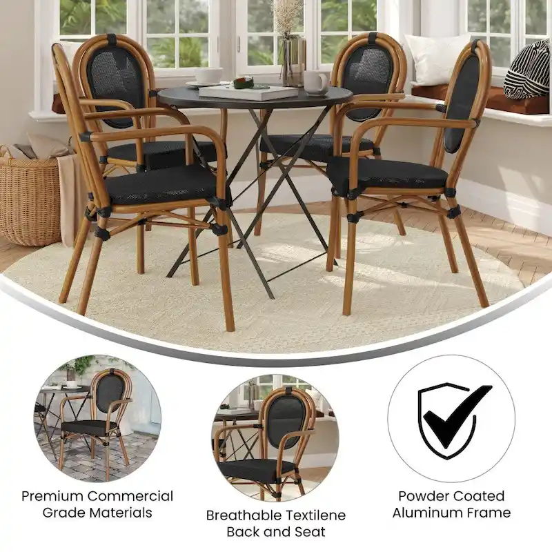 4 Pack All-Weather Commercial Paris Chairs with Arms and metal Frames - N/A