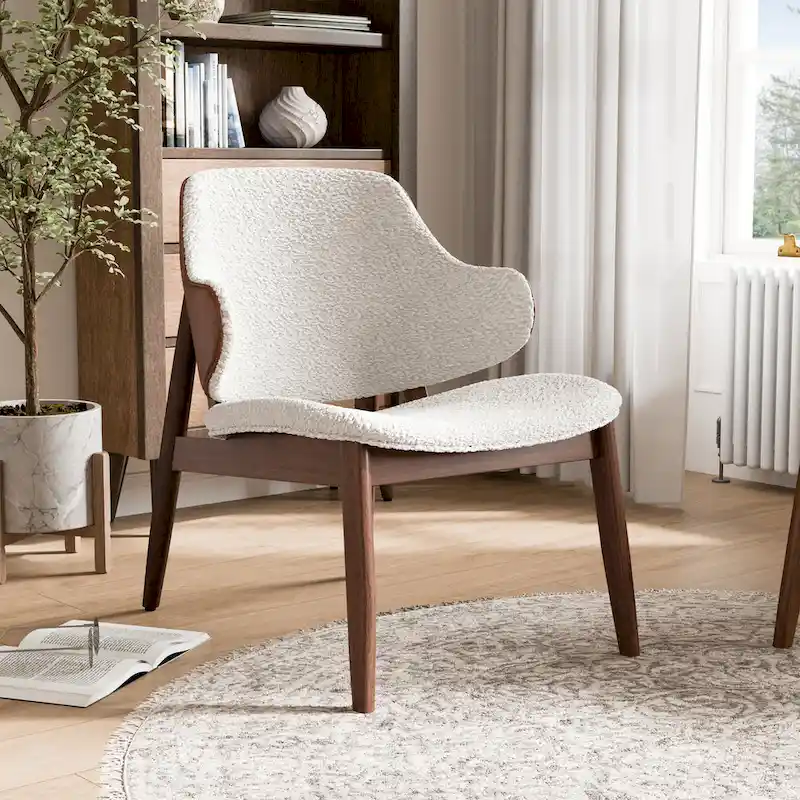 Furniture of America Beck Mid-century 2-Piece Walnut Boucle Wingback Accent Chair and Table Set