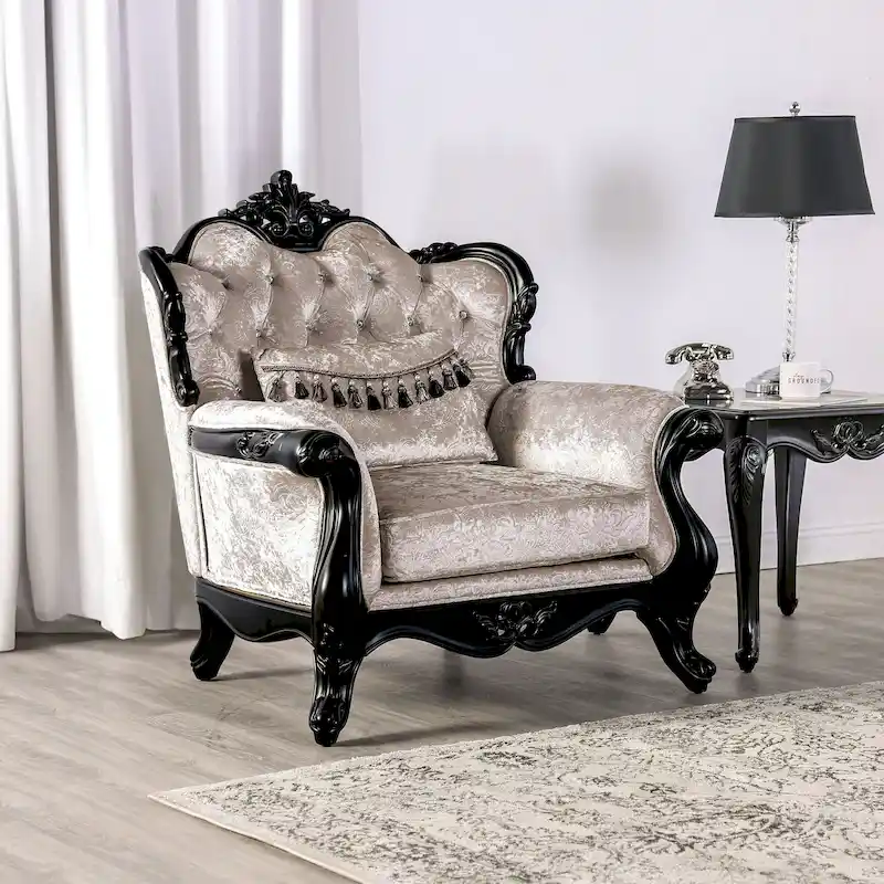 Furniture of America Clarissa Traditional Arm Chair with Button Tufted Back and Accent Pillow