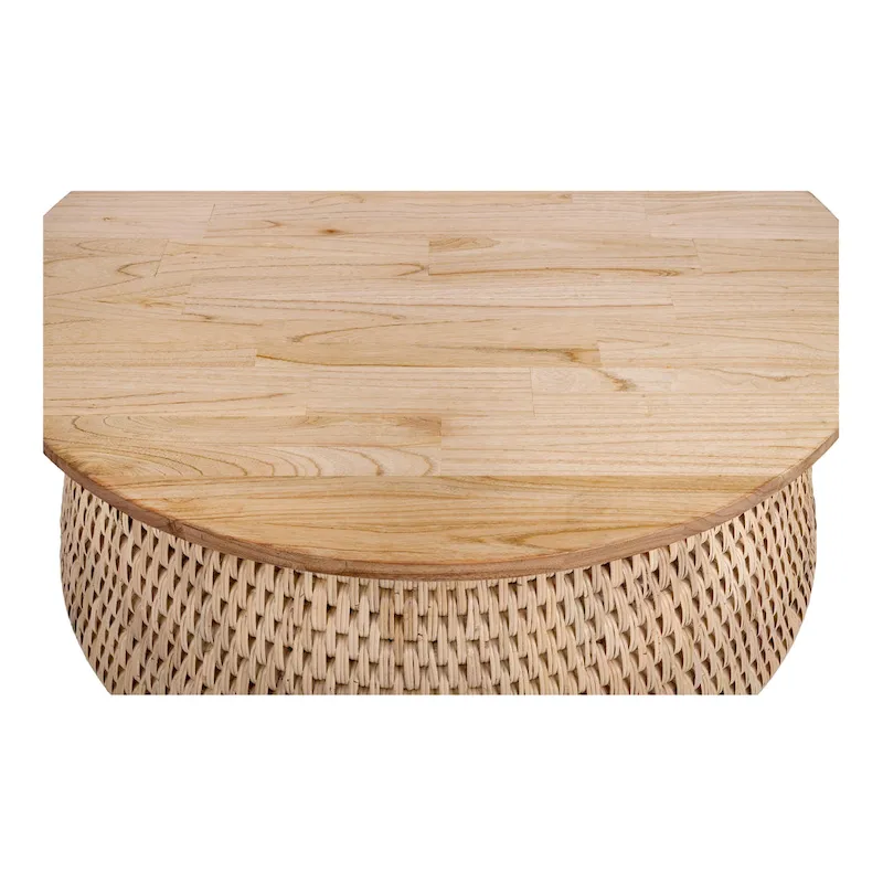 Kamari Rattan Coffee Table & Side/End Table w/ Wood Top